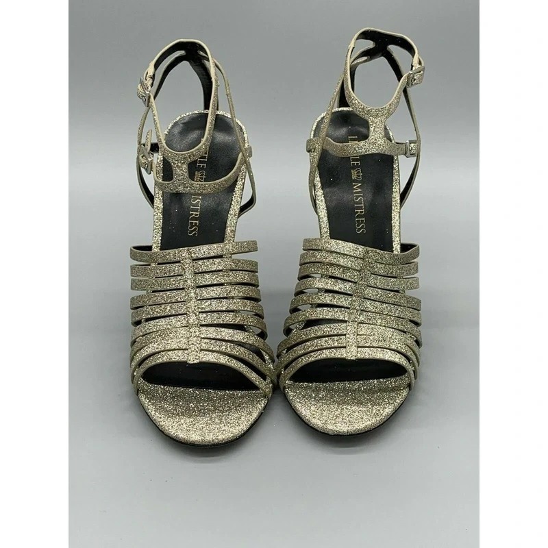 Little Mistress Glitter Strappy High Heels Gold Silver Ankle Strap Size 7 image 5