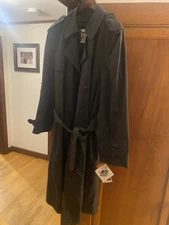 London Fog Men’s Double-Breasted Black Trench Coat Size 46 Long