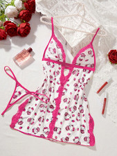 Sanrio Hello Kitty Camisole Slip Mini Dress Nightgown Thong Babydoll Lingerie