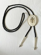 Montana Silversmiths Oval Three Cross Bolo Tie Silver & Gold Braided Black Cord