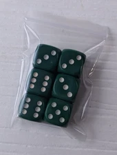 Set of 6  D6 Six Sided green  Game Dice D&D RPG 16mm