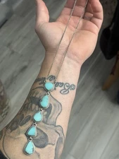 STERLING SILVER KINGMAN TURQUOISE 5 STONE LARIAT DROP CLUSTER NECKLACE .925