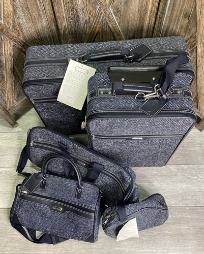 Vintage 1990er 5-teiliges Jaguar Marineblau Tweed & Leder Gepäck Kofferset - Bild 4 von 22