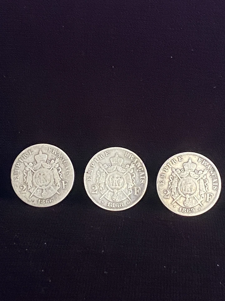 Lot de 3 Pièces Argent Napoléon III 2 Francs - Photo 2/3