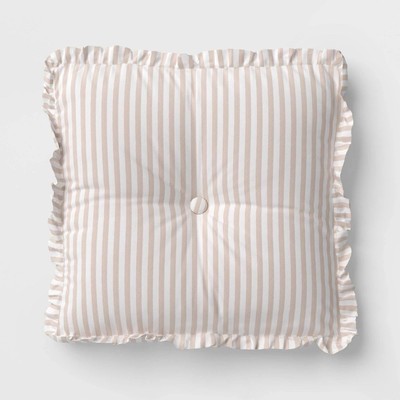 Oversized Square Stripe Ruffle Pillow Natural/White   Threshold  Throw