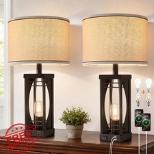 SRJJA Table Lamps Set of 2 Black Industrial USB A C