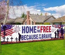 CMUSKO Patriotic Soldier Decoration, Home of Free Yard Sign Banner, 4th of July