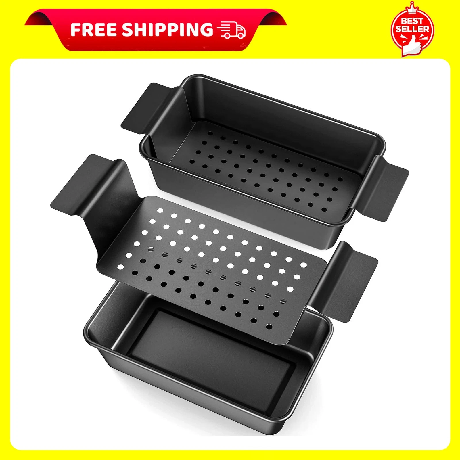 2 Pack Meatloaf Pan with Drain Tray Non Stick Meat Loaf Pan with Drip Tray 9....