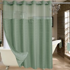 Extra Wide No Hook Sage Green Shower Curtain with Snap in Liner Set, 108" x 7...