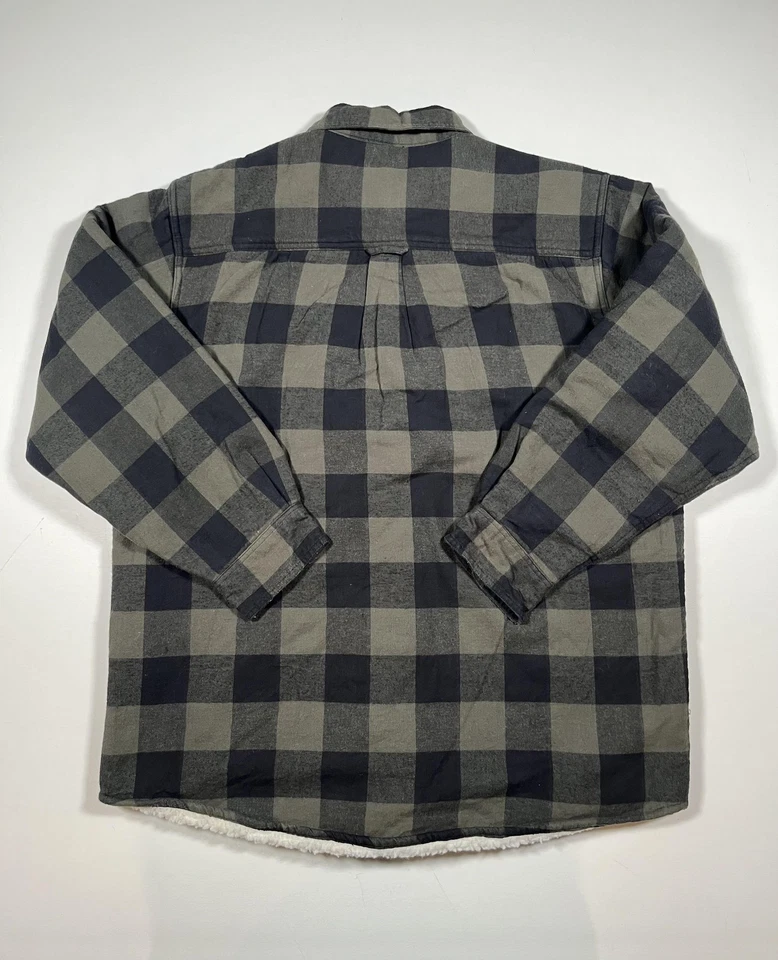 RedHead Jacket Mens Large Black Gray Sherpa Lined Flannel Buffalo Plaid Workwear - Image 2 of 4