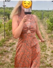 Madewell Women Twist-Front Floral Midi Dress Sunset Haze 2 XS 100% cotton
