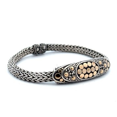 John Hardy 925 Sterling Silber 18k Batu Kali Dot Basket Weave Kette Armband