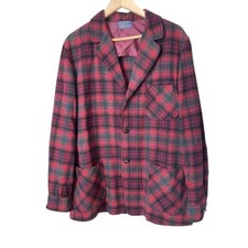 Pendleton VIRGIN WOOL Red Shadow Plaid Vintage Jacket Blazer Men's Size LARGE