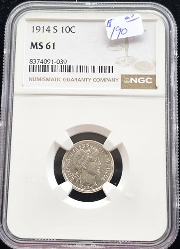 1914 S Barber Dime graded NGC MS 61...Great Coin!