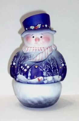 Fenton Glass Cobalt Blue Patriotic Cardinal Snowman Fairy Light Ltd Ed #34/108 - Image 1 of 4