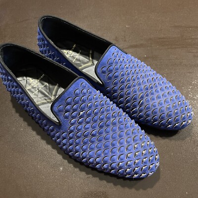 Louis Leeman laser cut studded snake blue suede loafers 40  display picture 1