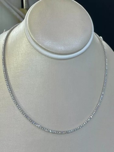 Collar de tenis de diamantes de corte redondo de 18 quilates enchapado en oro blanco de 14 quilates plateado - Imagen 3 de 9