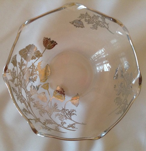 Sterling Overlay Flanders Poppy Pattern Glass Bowl Vintage Silver City Cambridge - Picture 7 of 8