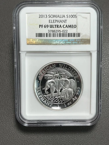 2013 Silver SOMALIA Elephant Ultra Cameo High Relief NGC PF69