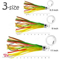 3pcs 6.5" 9" 11" Fishing cup Trolling Marlin skirt rig Resin Head Mexican Flag