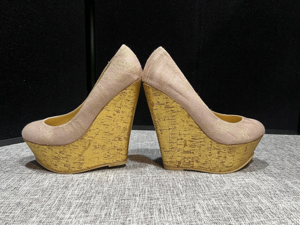 Zapatos de salón Lovely People talla 8,5 para mujer con cuña de tacón alto rosa/dorado plataforma Foto 2 de 4