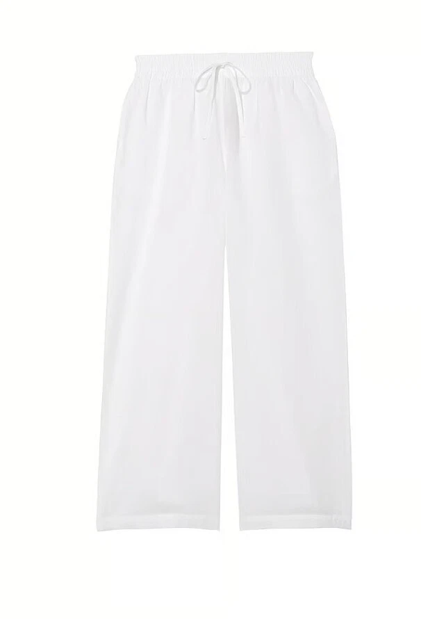 Victoria Secret White Pants Linen Lounge Beach Women Drawstring Adjustable S