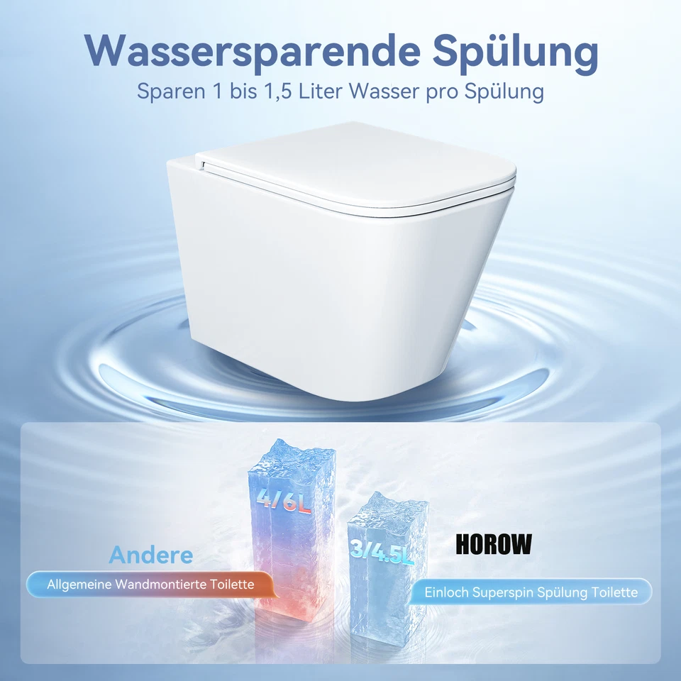 WC angolare senza bordo di risciacquo parete sospeso WC toilette rivestito Softclose coperchio sedile - Immagine 4 di 4