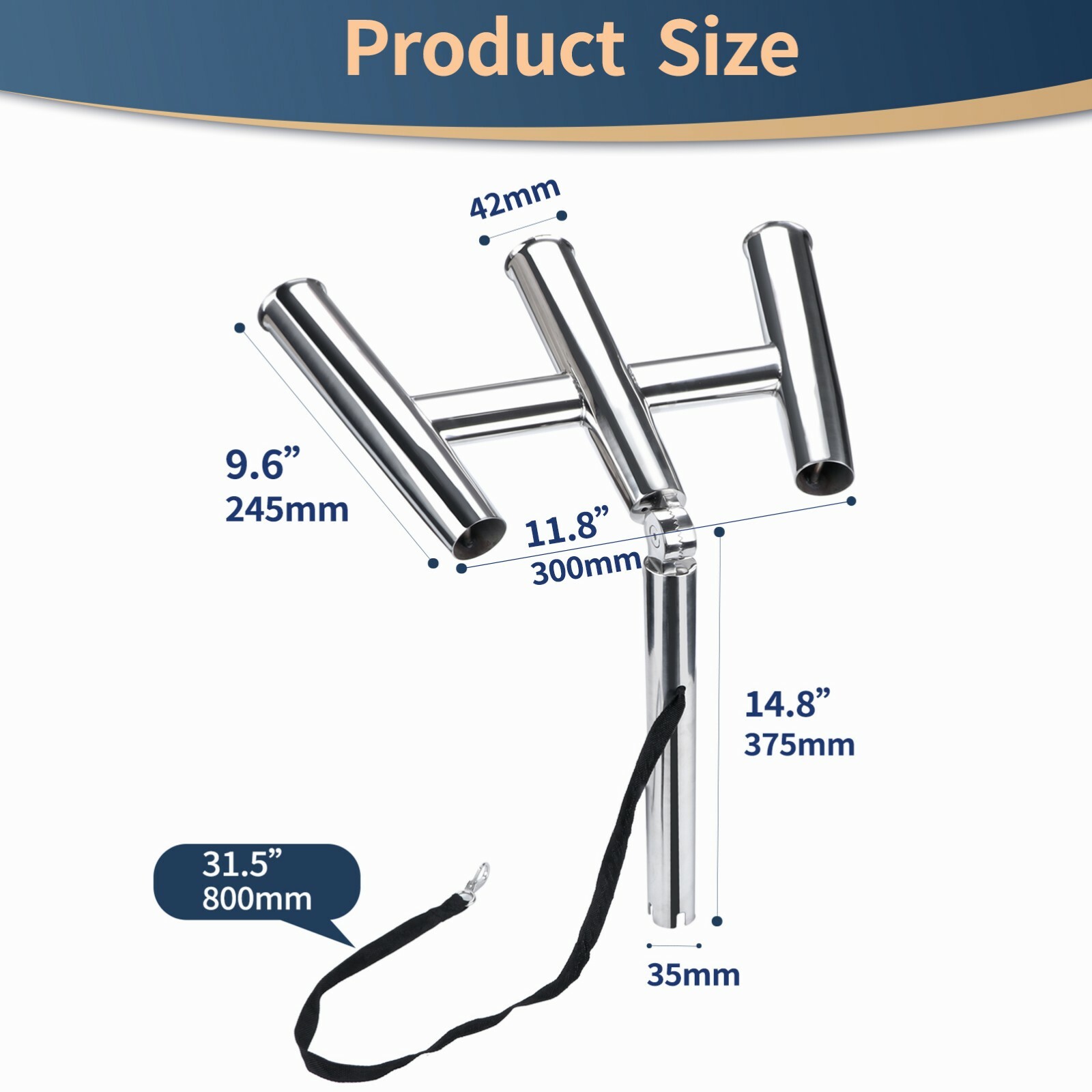 Marine Stainless Steel Triple Outrigger Heavy Duty Fishing Rod Holder for Boat