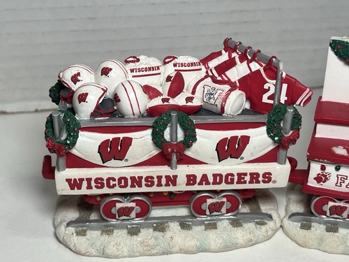 AS IS Danbury Mint Wisconsin Badgers Christmas Express Train Car Statue SET - Picture 4 of 18