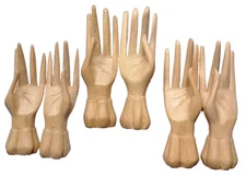 Standing Wooden Hands - Six Pieces, Three Pairs, 3.5 to 4 Inches, Hand Carved