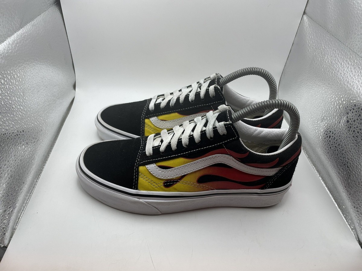 Vans Old Skool Flame Checkered Shoes Womens Sz Black Suede Sneakers