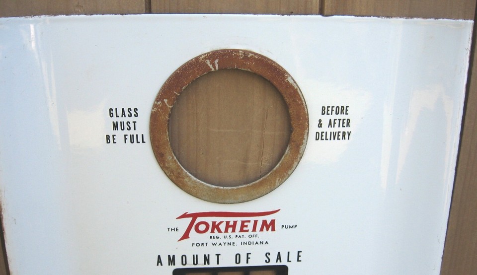 Vintage Tokheim Enamel Porcelain Metal Gas Pump Face Plate Panel eBay