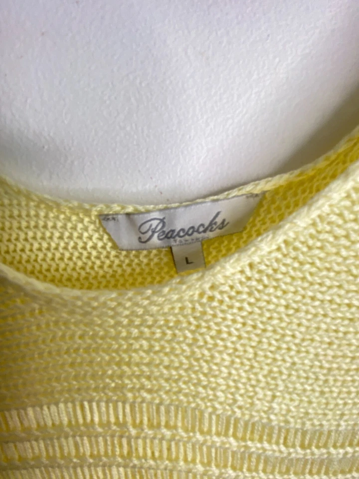 Peacocks Knit Blouse Womens Large Yellow Sleeveless V-Neck Fringe Flowy Comfy - Image 4 of 4