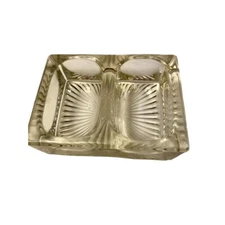 Double Salt Cellar Pressed Glass 2 Compartment 1950's, Collectible