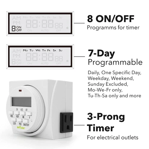 BN-LINK 2Pack 7 Day Heavy Duty Digital Programmable Timer Switch Dual Outlet 15A