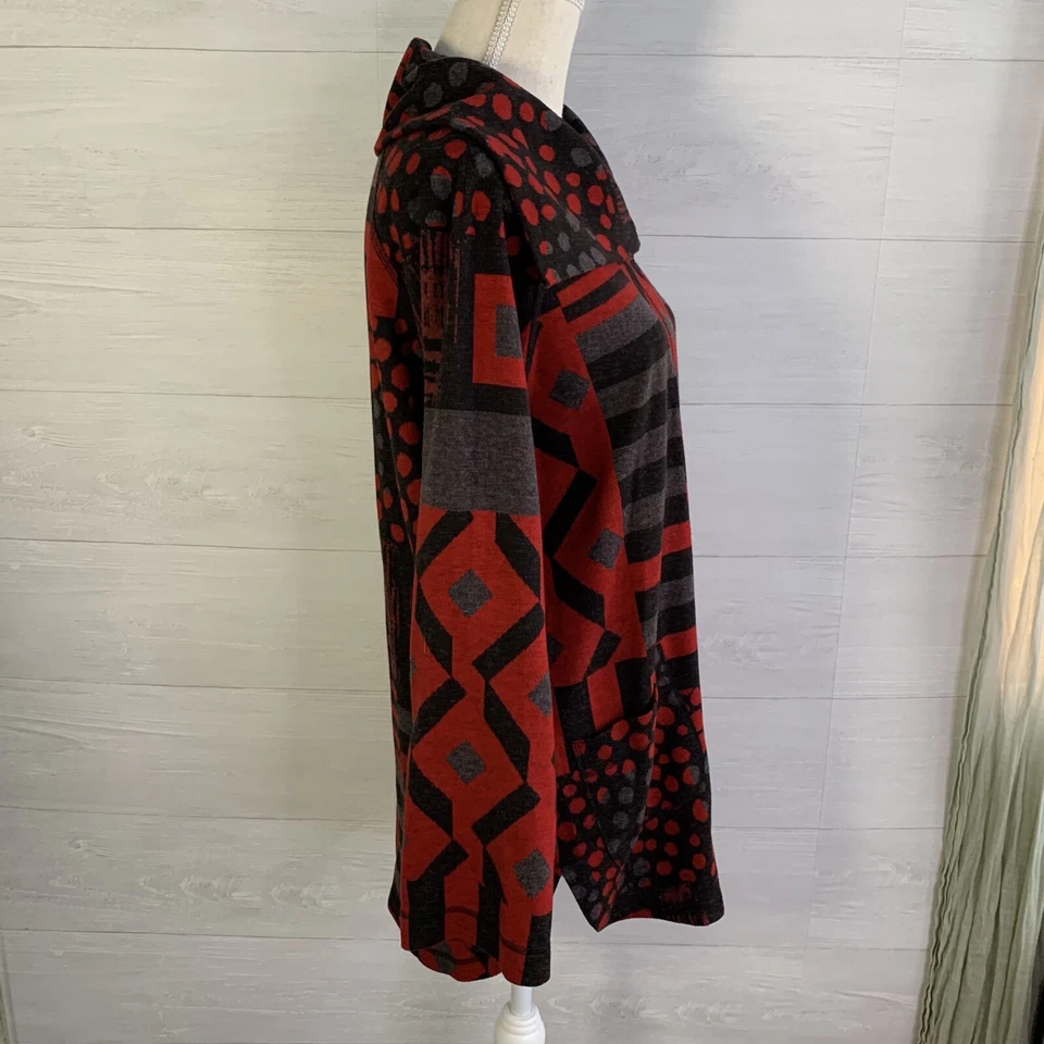 Vintage Elliott Lauren - Red & gray geometric snap front long knit jacket, 10 - Image 4 of 4