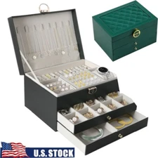 3 Layers Jewelry Box Organizer Large Capacity Ring Earring Necklace Storage Case
