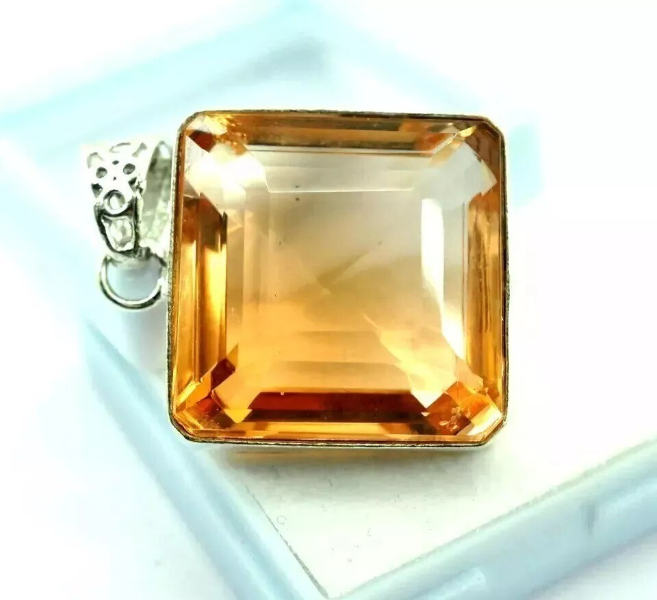 Peach Natural 92.50 Ct Topaz 925 Sterling Silver Pendant Gemstone Radiant Cut