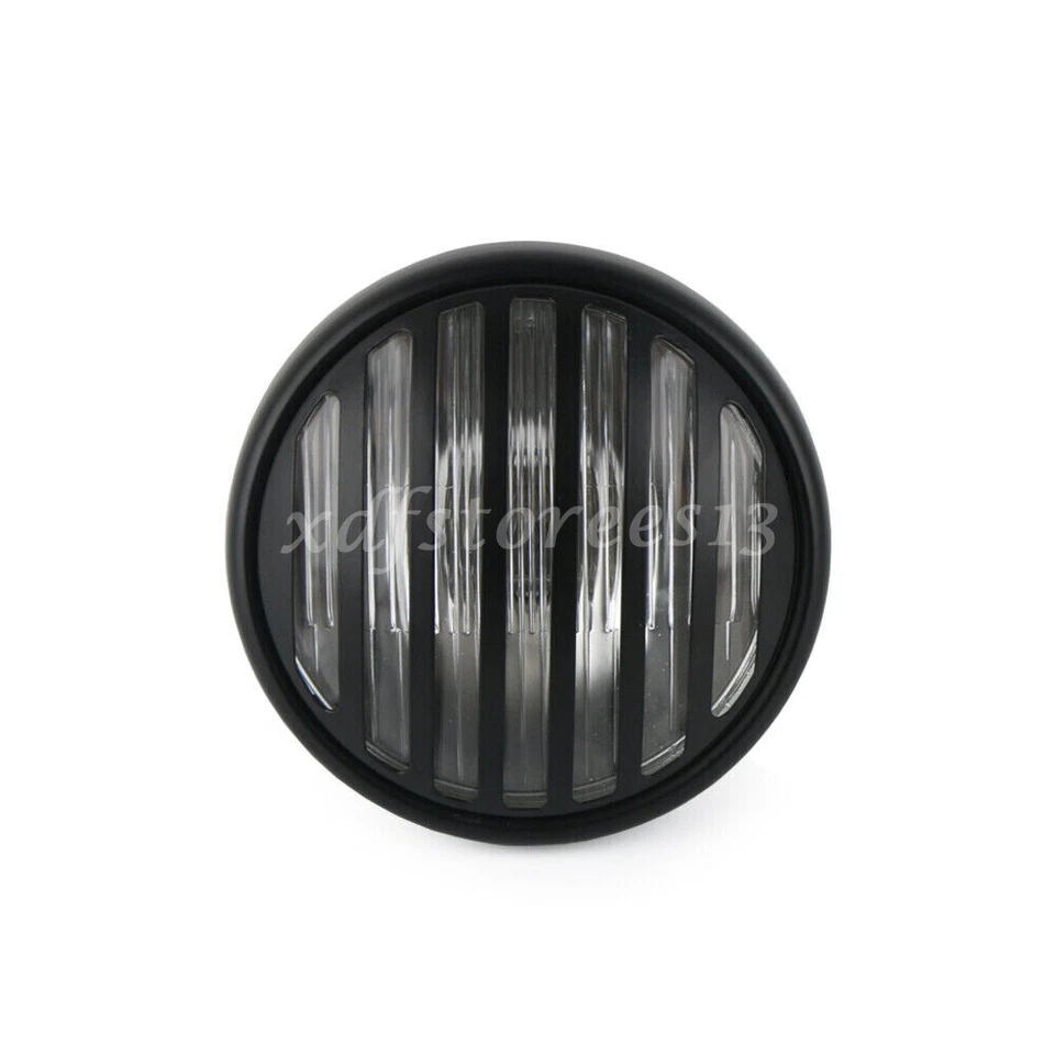 Parrilla con aletas de faros de motocicleta de metal negro de 7" para Harley Chopper Bobber personalizada Foto 3 de 4