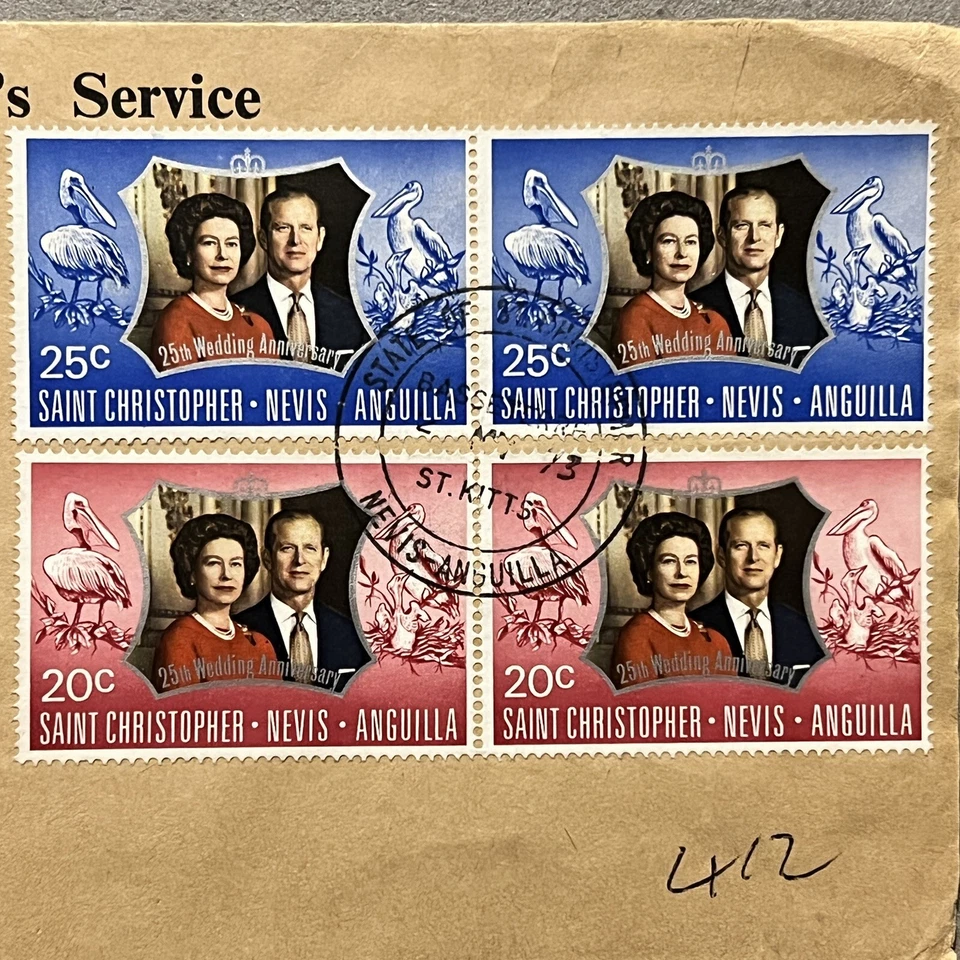 1973 San Cristóbal Nevis Anguila Cubierta a Inglaterra 25ª Boda Isabel II Foto 2 de 4