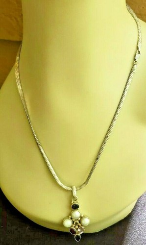 COLLAR DE COLECCIÓN DE PLATA ESTERLINA 925 18,5" 7MM COLGANTE PIEDRAS PRECIOSAS - Imagen 8 de 11