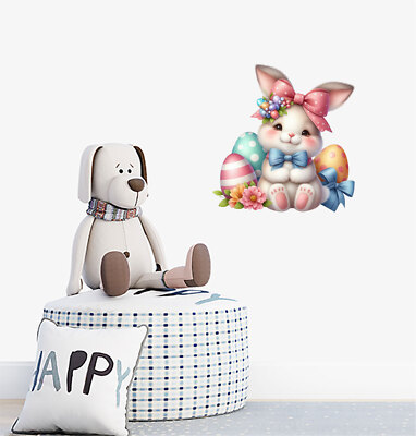 Wandbild Osterhase Kaninchen Blume Ei bunt Vinyl Aufkleber Abziehbilder a10147