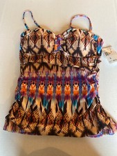 Kenneth Cole Womens Animal Multi Swim Tankini Halter Size Small Tummy Toner New