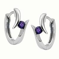 Damen MäDchen Scharnier Creolen Ohrringe Mit Zirkonia Lila Amethyst Silber 925