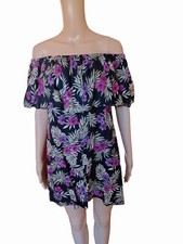 Reformation Womens Off Shoulder Dress Short Sleeved Ruffle Floral Purple XS