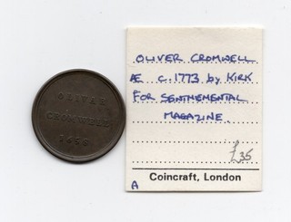 1773 Oliver Cromwell Farthing Token Sentimental Magazine High Grade. w/Ticket