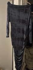 Black Gray Tie Dye Off-the-Shoulder Long Sleeve Ruched Bodycon Dress Women