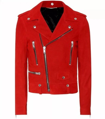 Motorcycle Wear Jacket Stylish Women Suede Red New Handmade Lambskin Soft Casual