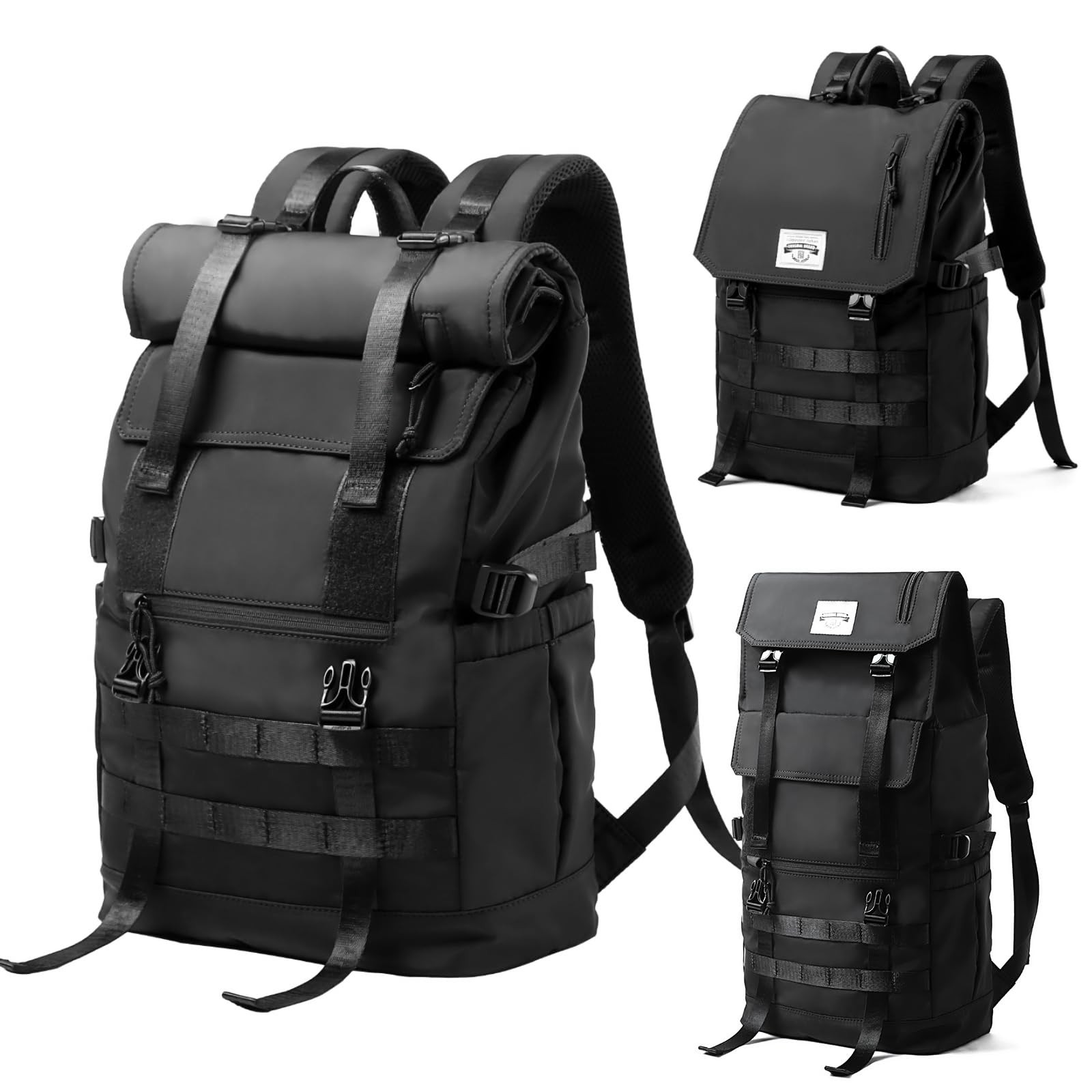 Rolltop Backpack for Men Flap Rucksack Expandable Fits 17 inch Laptop Roll To...
