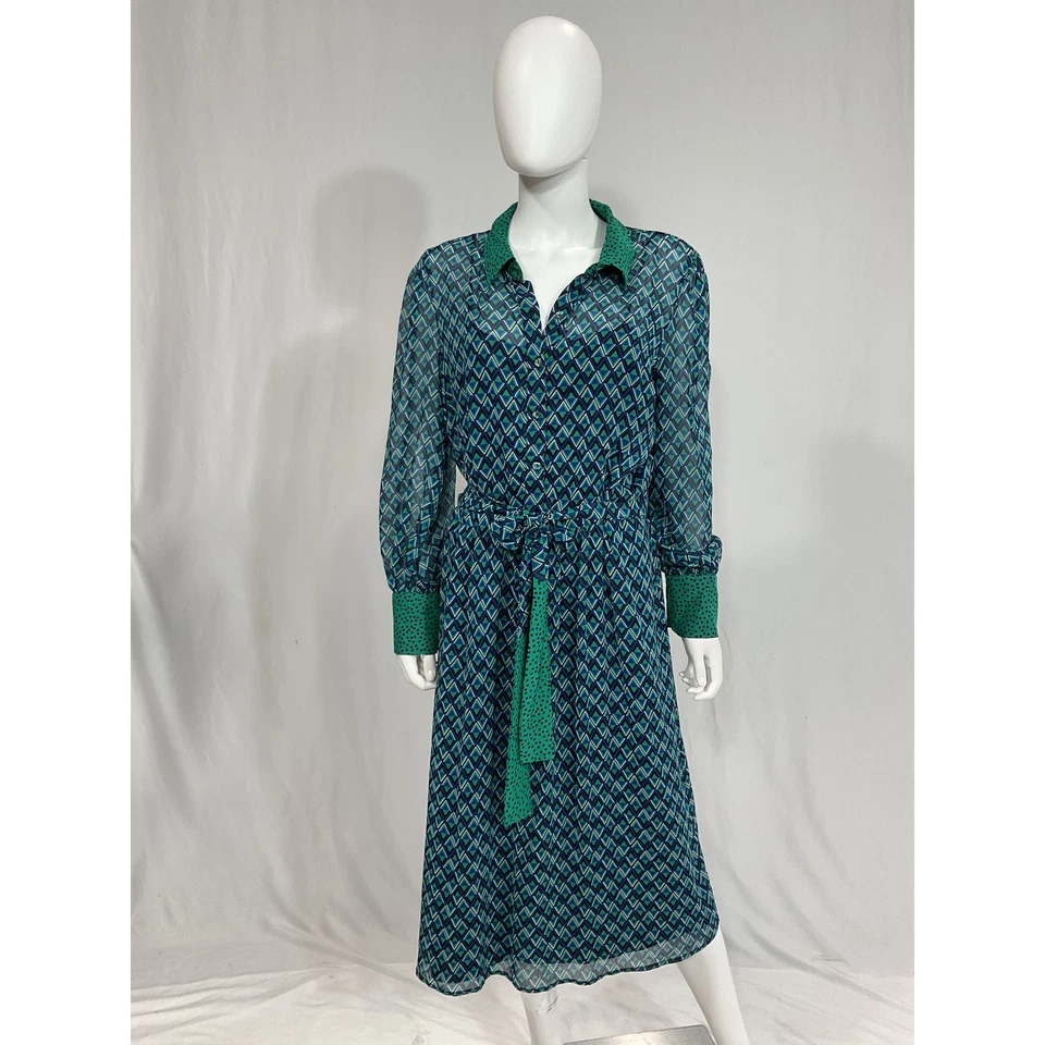 Tahari Asl 'Twin' Black Chiffon Print Long Sleeve Midi Shirtdress Size 12 - Image 2 of 4